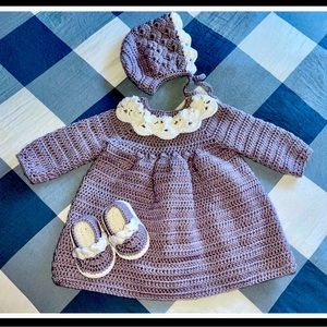 Lilac Blossoms Baby Girl 6-9 months  handmade crochet ensemble.